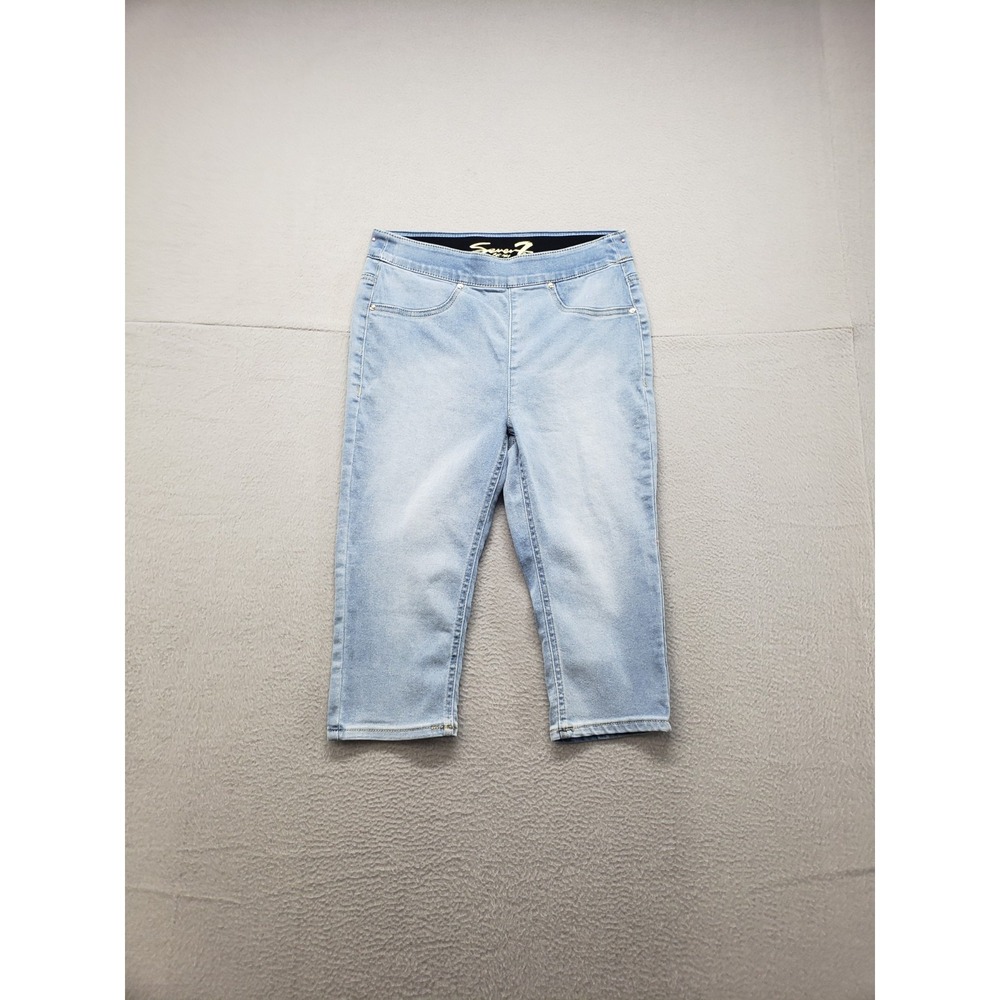 Seven 7 Women Jean M Blue Denim Capri Mid Rise Light Wash Pull On Stretch Casual